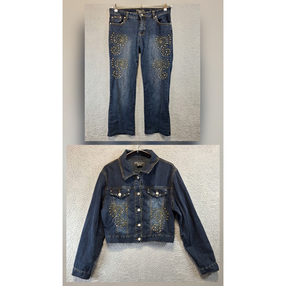 Platinum Plush Womens Cropped Jeans Size 9 (Fits 32x25)‎ & Jacket Size L Y2K